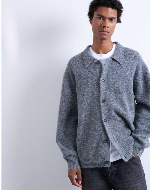Topman Blue Oversized Fit Button Through Cardigan for men