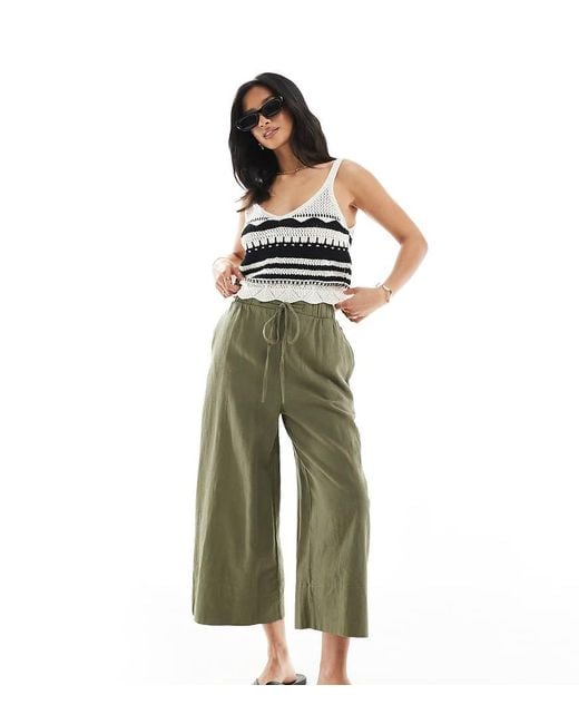 New Look Green Cropped Linen Trousers