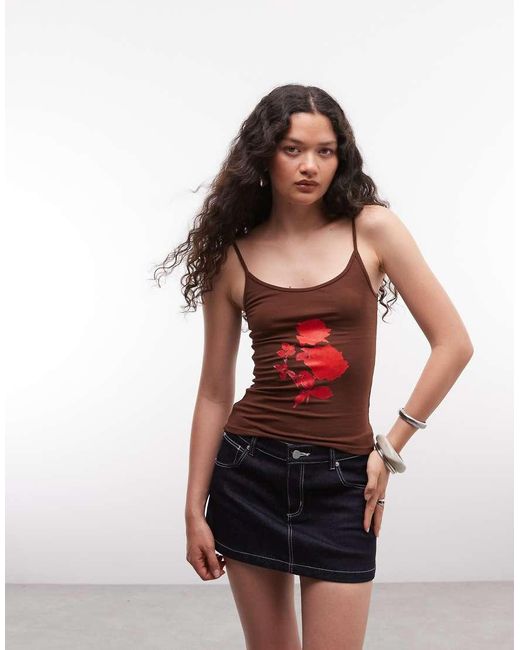 Susmie's Red Rose Graphic Strappy Vest Top