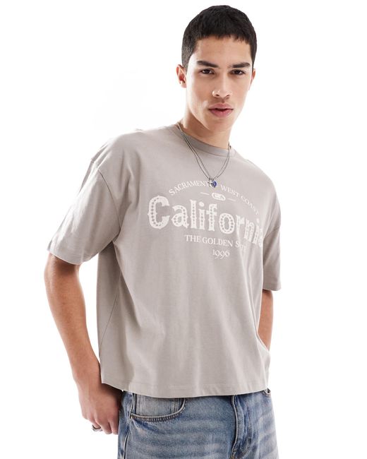 ASOS Gray Boxy Oversized T-Shirt With City Graphic for men