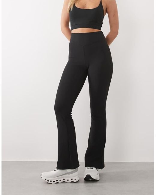 4505 Blue Petite Micro Rib High Waist Slim Kick Yoga leggings With Side Split