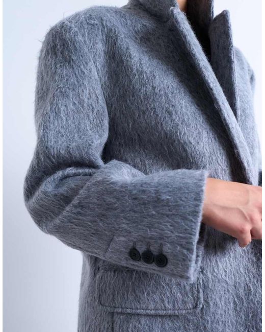 TOPSHOP White Longline Brushed One Button Blazer Coat With Wool