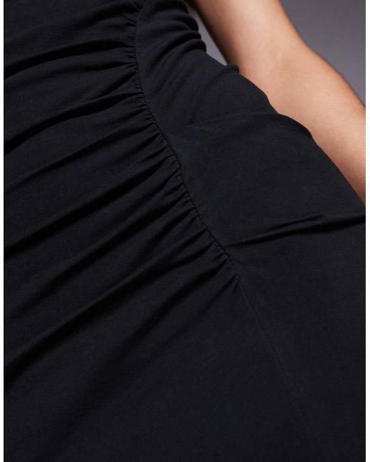 ASOS Black Shoulder Pad Ruched Detail Midi Dress