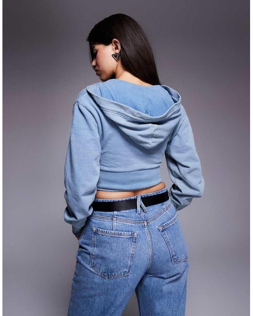 GOOD AMERICAN Blue Cropped Corset Detail Hoodie