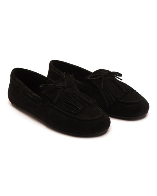 OFF THE HOOK Black Kennet Suede Fringe Moccasin Loafers