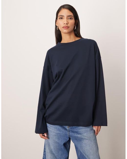 ARRANGE Blue Cotton Oversized Long Sleeve T-shirt