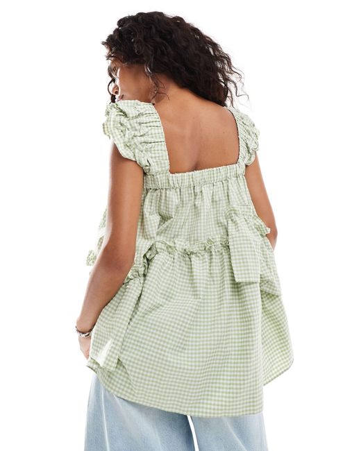 Urban Revivo Green Tiered Gingham Camisole