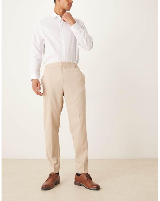 ASOS Natural Tapered Dress Pants With Elastic Waist for men