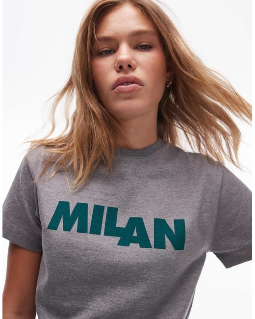 TOPSHOP Gray Milan Boxy Graphic Tee