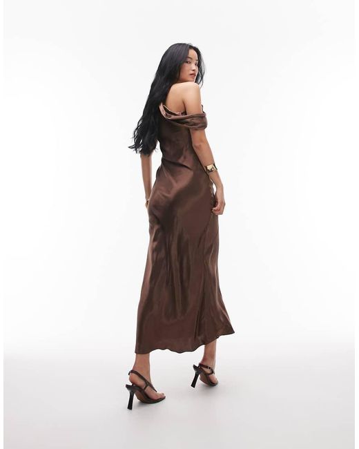 TOPSHOP White Drape Neck Off Shoulder Midi Occasion Dress