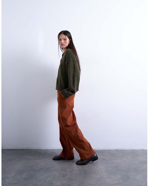 TOPSHOP White Faux Suede Wide Leg Trouser With Seam Detail