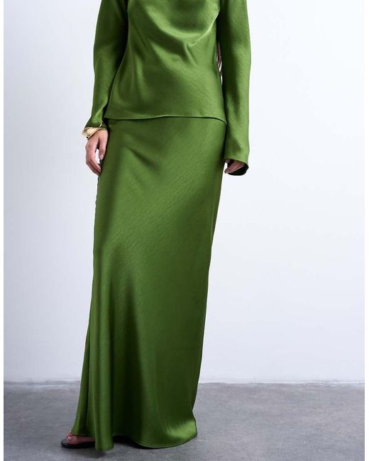 Falda Larga De Corte Al Bies Hasta El Suelo De TOPSHOP de color Green