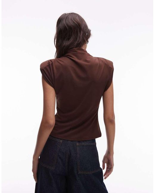 ASOS Brown Soft High Neck Top With Shoulder Pads