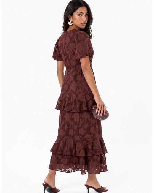 ANAYA Floral Burnout Short Sleeve Tiered Midaxi Dress
