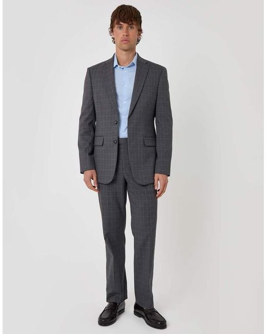 Threadbare Blue Regular Fit Cotton Rich Check Blazer for men