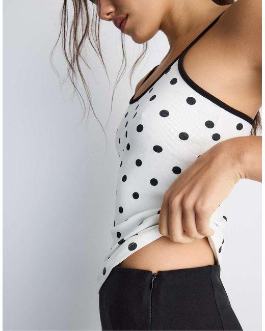 Stradivarius White Ribbed Strap Top