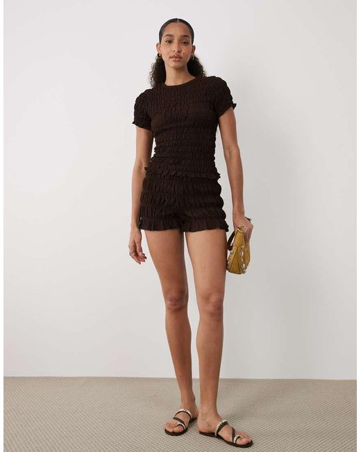 Brave Soul Black Co-Ord Ruched Mini Shorts With Ruffle Detail