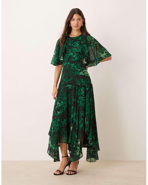 EVER NEW Green Open Back Ruffle Maxi Dress