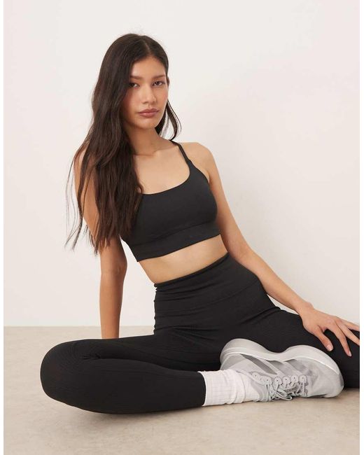 Adidas Originals Black Adidas Training All Me Rib Light Support Sports Bra