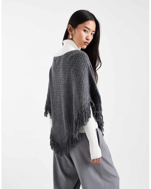 Hollister Gray Knitted Fringe Detail Poncho