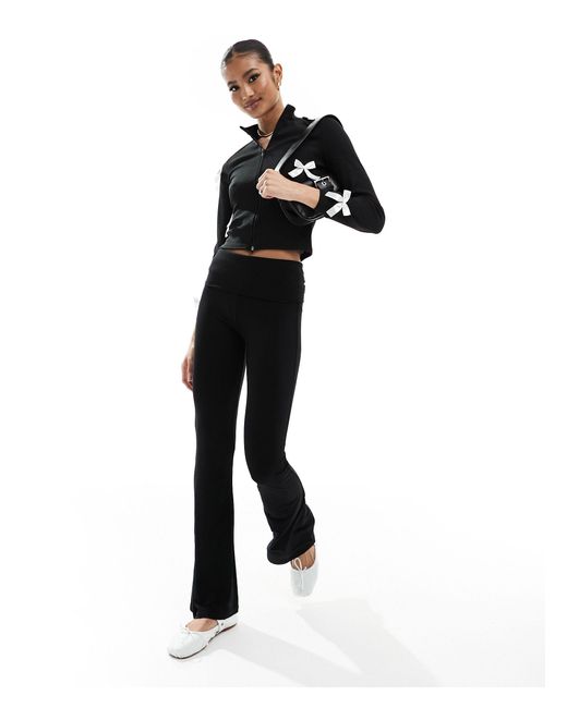 Fashionkilla Black Ribbed Zip Through Contrast Bow Detail Jumper