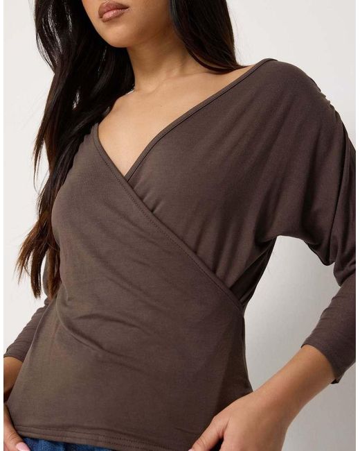 PixieGirl Brown Petite Wrap Top