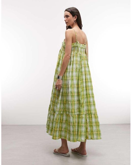 Reclaimed Vintage Green Maxi Cami Smock Dress With Ruffles And Bow Straps
