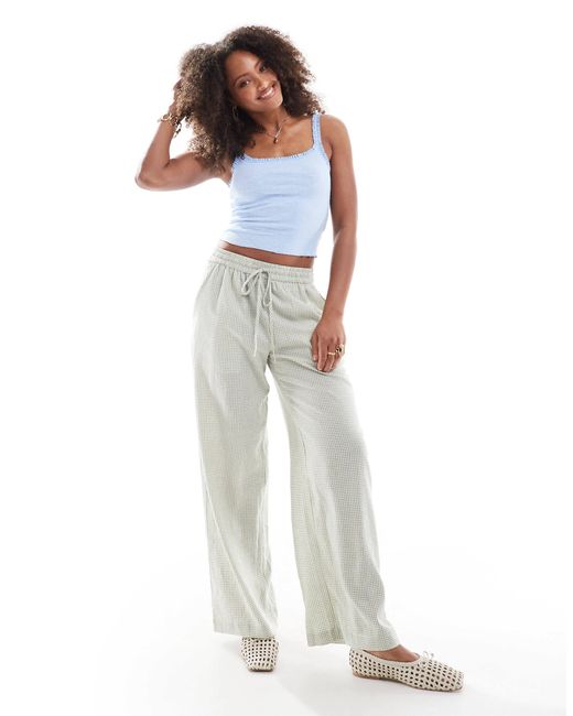 Cotton on - haven - pantalon ample style années 90 en tissu aspect lin à petits carreaux - vert Cotton On en coloris White