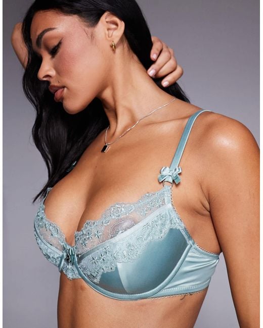 Boux Avenue Gray Clover Embroidered Satin Cup Trim Balconette