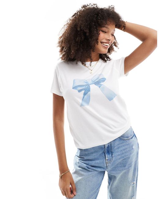 Pull&Bear Blue Bow Graphic Tee