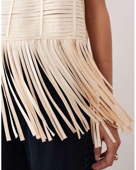 ARRANGE Natural Lattice Handwoven Fringe Hem T-shirt