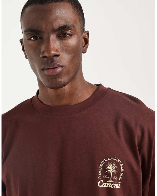 ASOS Brown Oversized T-shirt With Palm Graphic for men