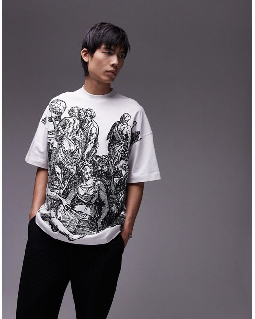 T-shirt épais ultra oversize avec imprimé d'astrologues sur l'ensemble - écru Topman pour homme en coloris Gray