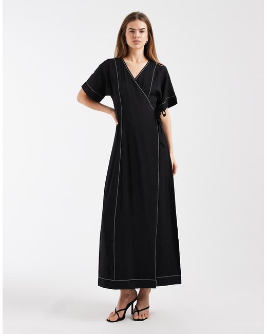 Object Black Long Wrap Maxi Dress
