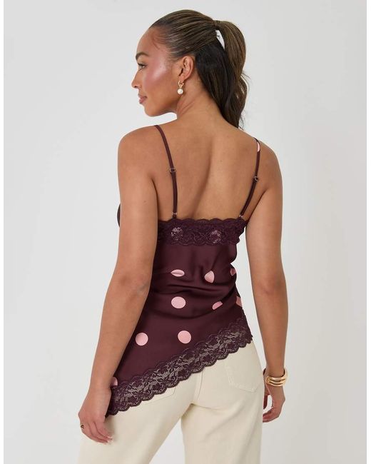 Threadbare Red Polka Dot Satin Lace Trim Cami