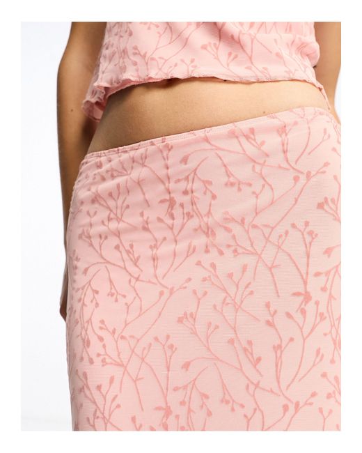 Motel Pink Floral Flocked Midaxi Skirt