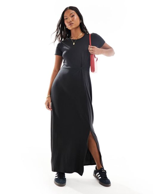 Vero Moda Black Knotted T-shirt Maxi Dress With Split