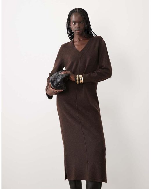 Vila Brown V-neck Knitted Maxi Dress