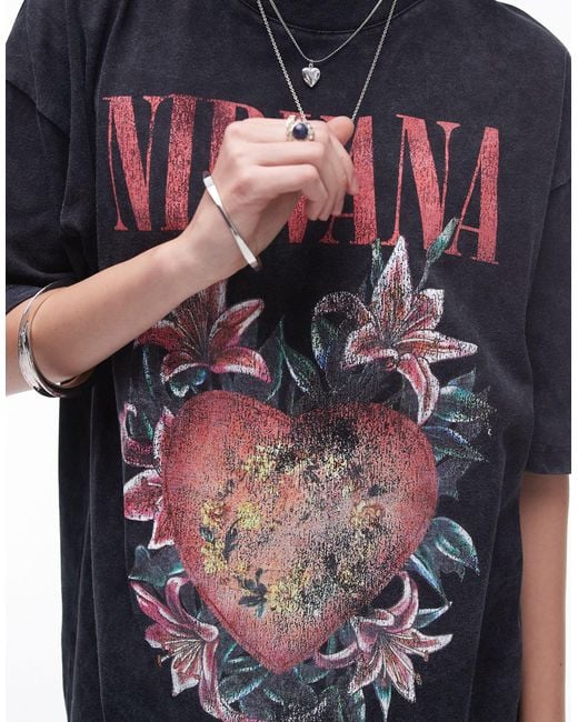 TOPSHOP Blue Graphic License Nirvana Oversized Tee