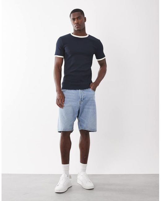 ASOS Blue Muscle Fit T-shirt With Ringer Detailing for men