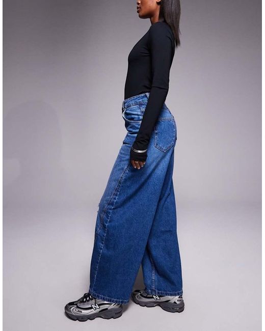 ASOS Blue Barrel Leg Jeans With Panelling And Cinch