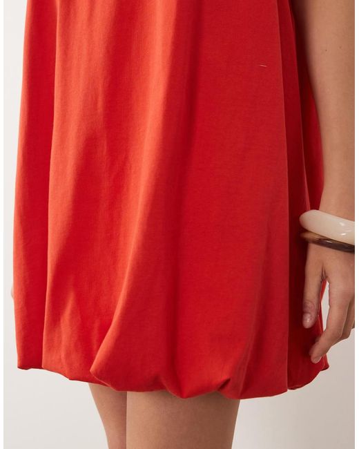 ASOS Red Short Puff Sleeve Bubble Mini Dress