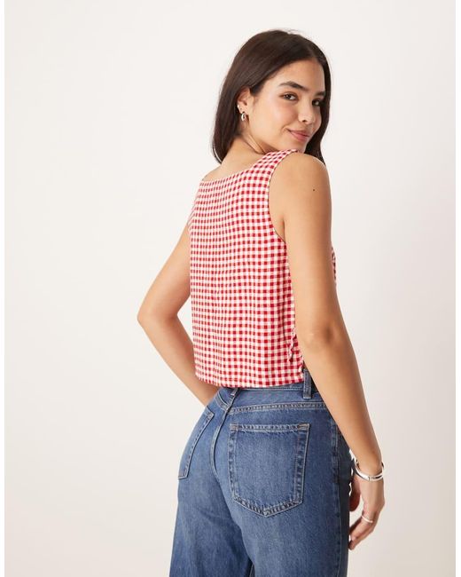 Top Rosso A Quadretti Stile Grembiule Con Laccetti Laterali di Abercrombie & Fitch in Red