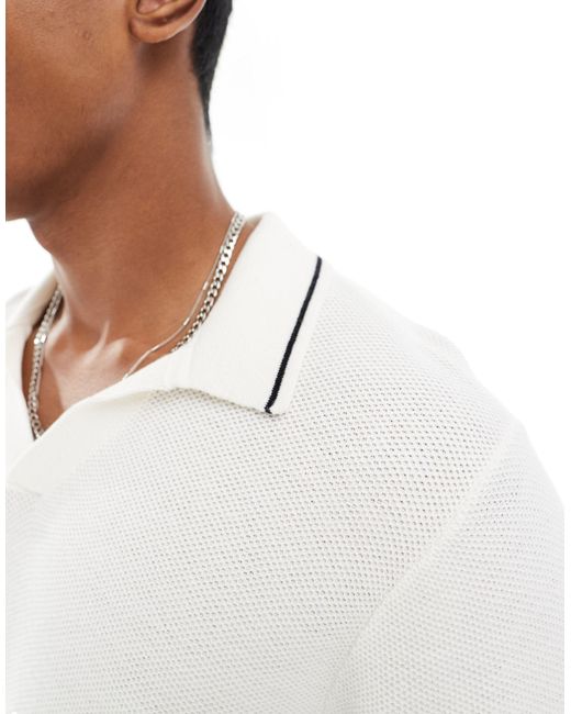 Hollister White Knitted Polo With Tipping for men