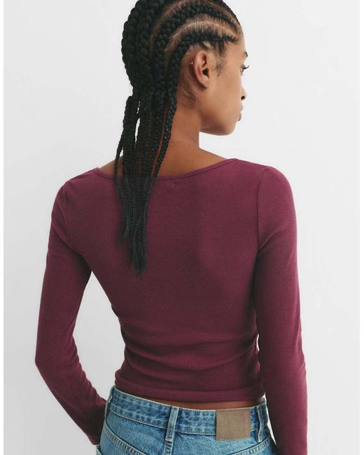 Pull&Bear Red Ribbed Long Sleeve T-Shirt