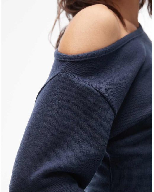 ASOS Blue Supersoft Off Shoulder Corset Waist Long Sleeve Top