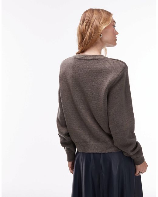Pull à col v montant en maille avec épaulettes ASOS en coloris Gray