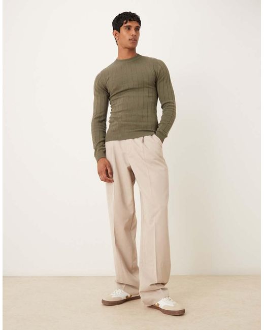 ASOS Green Muscle Fit Long Sleeve Knitted Rib T-shirt for men