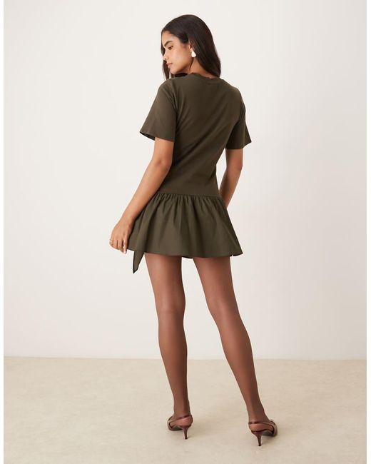 ASOS Natural Tie Front T-shirt Mini Dress With Poplin Skirt