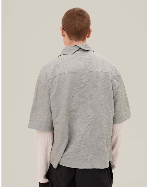 Bershka Gray Short Sleeve Crinkle Effect Shirt for men